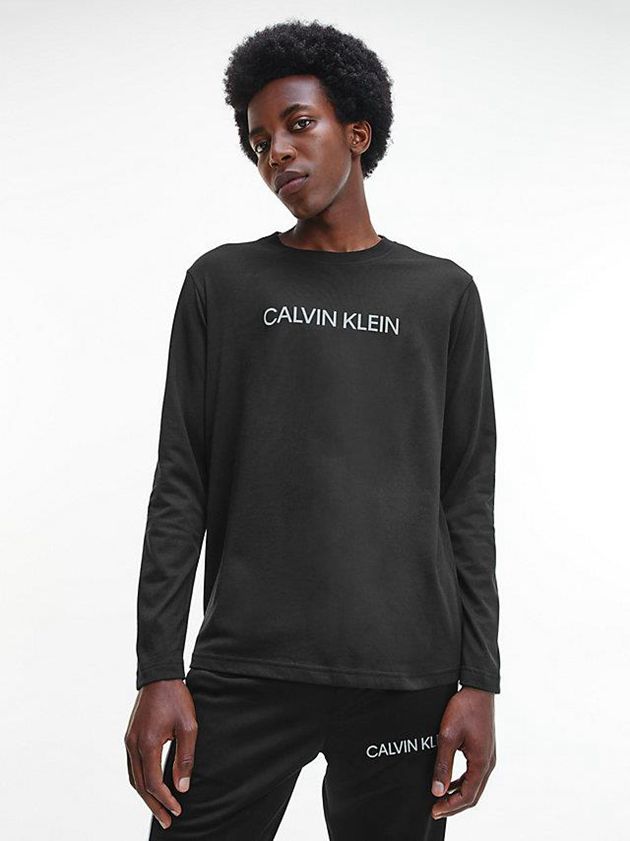 Calvin Klein USA Long Sleeve Logo Gym Mens T-Shirt Black 8564792-HY